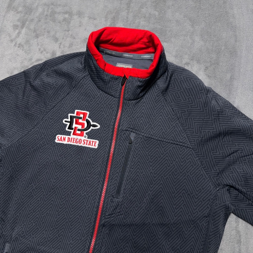 Icebreaker Merino Full Zip Jacket Mens Medium Gray Red Wool San Diego State SDSU - Picture 3 of 8